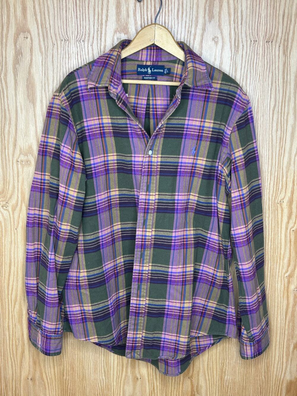 Vintage 1990s Flannel Polo Ralph Lauren Cotton Purple Plaid Men's Medium